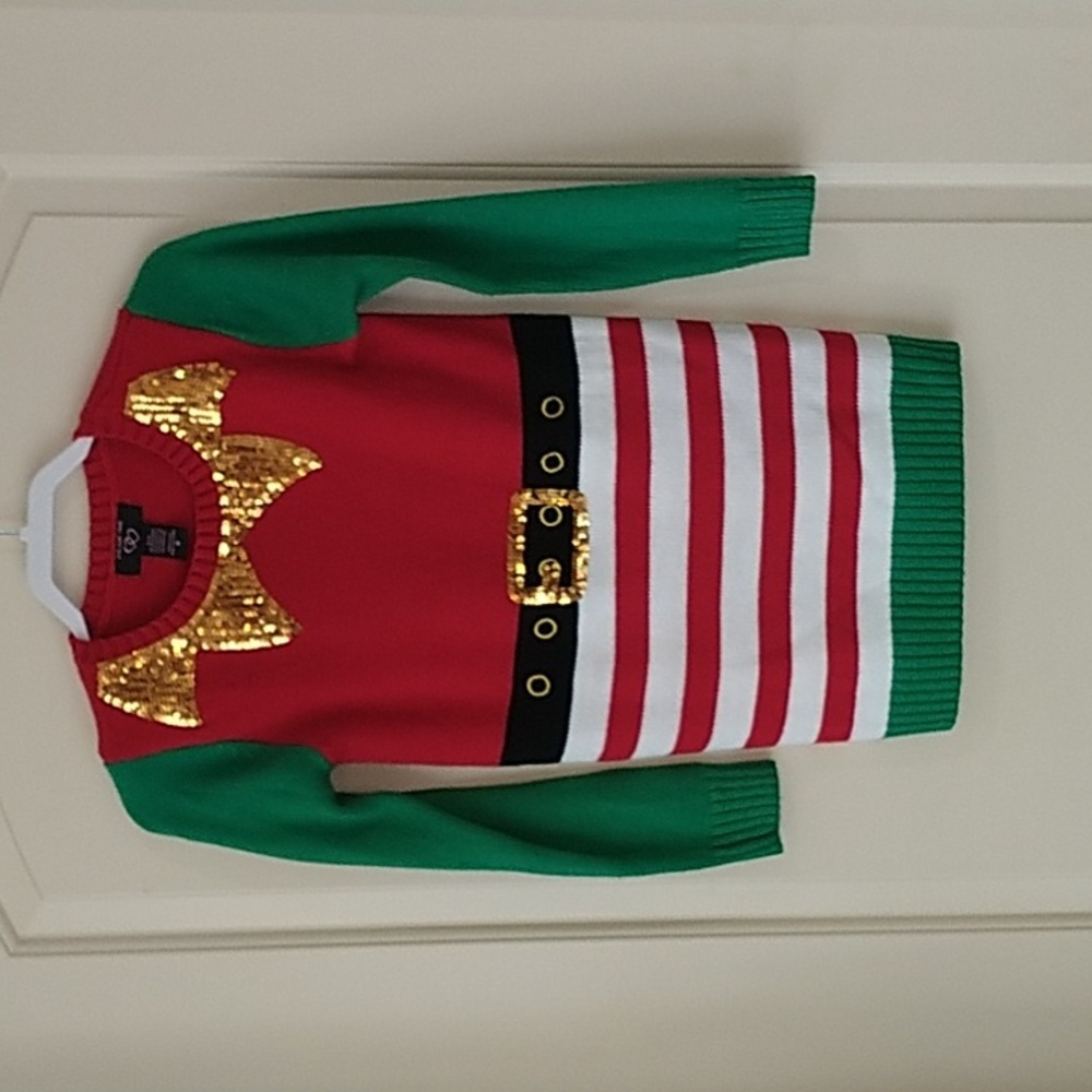 Christmas Knit Elf Sequin Ugly Tunic Sweater Medium EUC